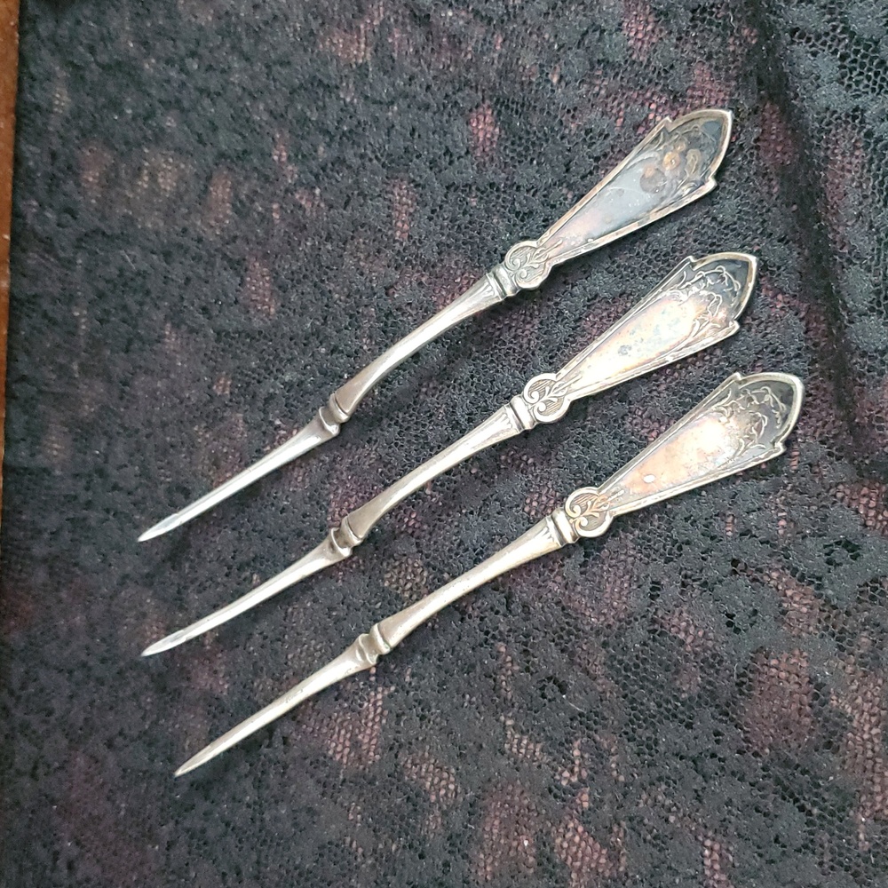 Vintage silver plated nut picks lot of 3 pieces AG
